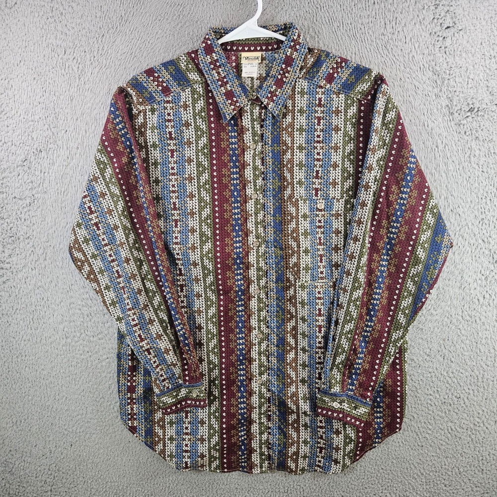 Vivaldi Jeanswear Womens Large Button Down Shirt Multicolor Geometric‎ Aztec USA